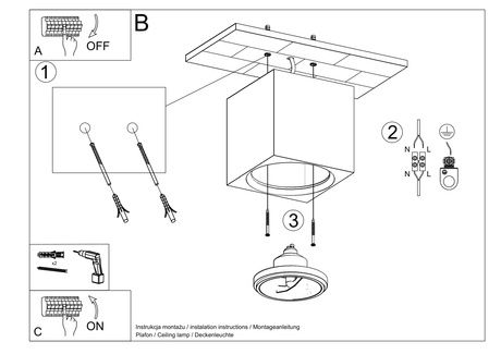 SEIDA plafond céramique blanc + 1x ampoule LED GU10 AR111 4000K COLD 10W 850lm