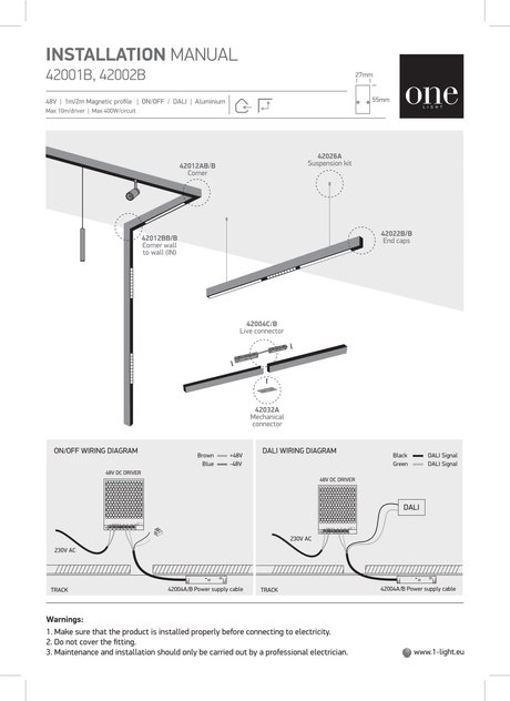 Bus magnétique 1m noir MIDI ON/OFF DALI 48V