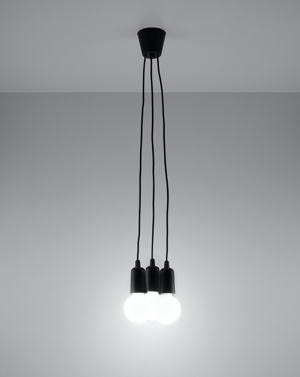DIEGO 3 lampe suspendue noire + 3x ampoule LED E27 4000K Cold 7,5W 650lm
