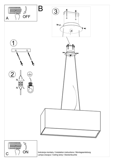 Lustre SANTA BIS 80 noir + 3x ampoule LED E27 3000K Warm 7.5W 620lm