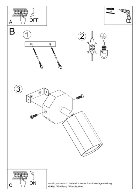 Applique ZEKE oak + 1x ampoule LED GU-10 3000K Warm 7W 620lm